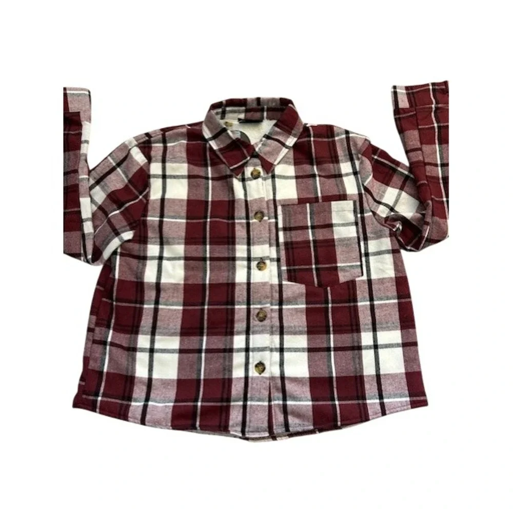 Jolie & Joy Women Plaid Sherpa Lined Flannel Shirt Burgundy White JAP1338N Small - Picture 6 of 8